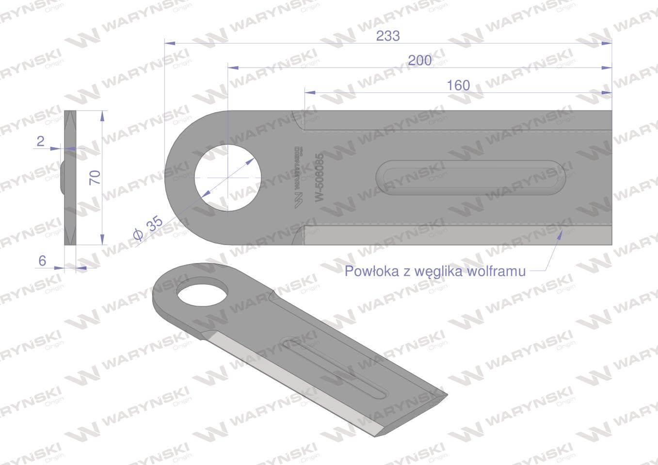 Nóż przystawki do kukurydzy napawany 230x70x6 otwór 35mm zastosowanie Gerin - zdjęcie 2