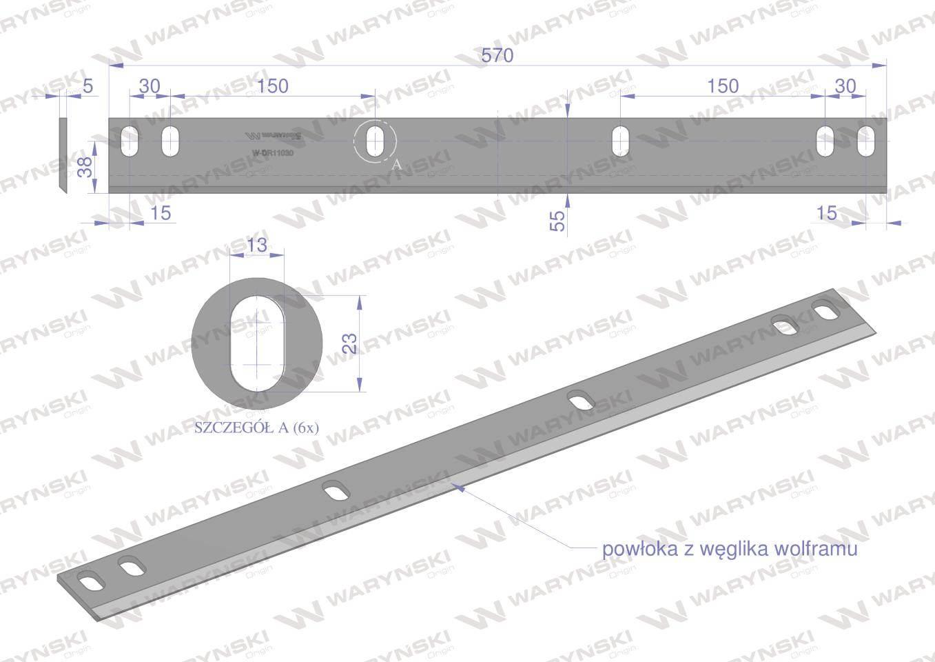 Nóż walca zrywacza napawany 570x54x5 otwory 6x23.7mm DR11030 zastosowanie O - zdjęcie 2