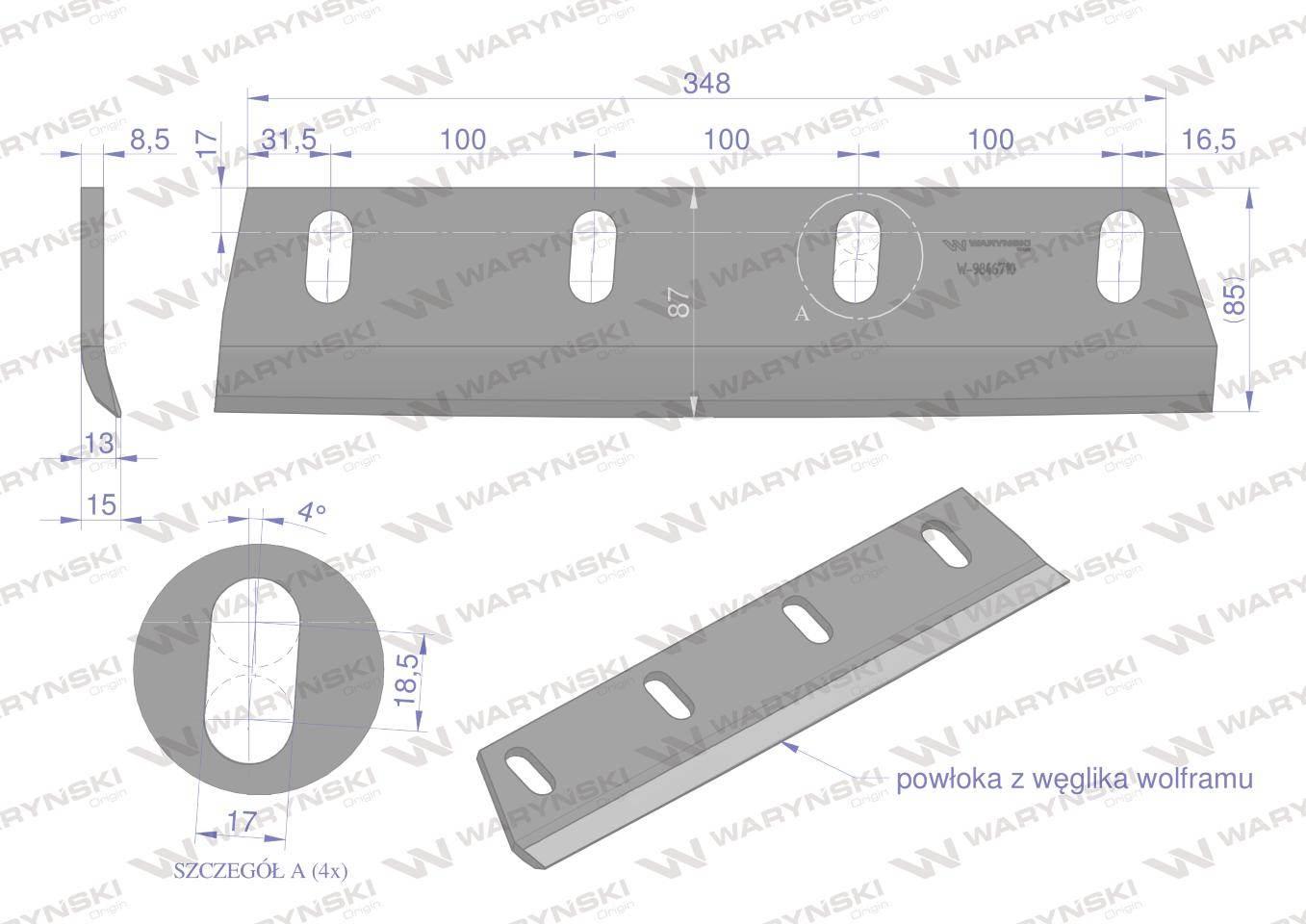 Nóż sieczkarni napawany prawy do trawy 380x90x8.5R otwory 4x35mm zastosowan - zdjęcie 3