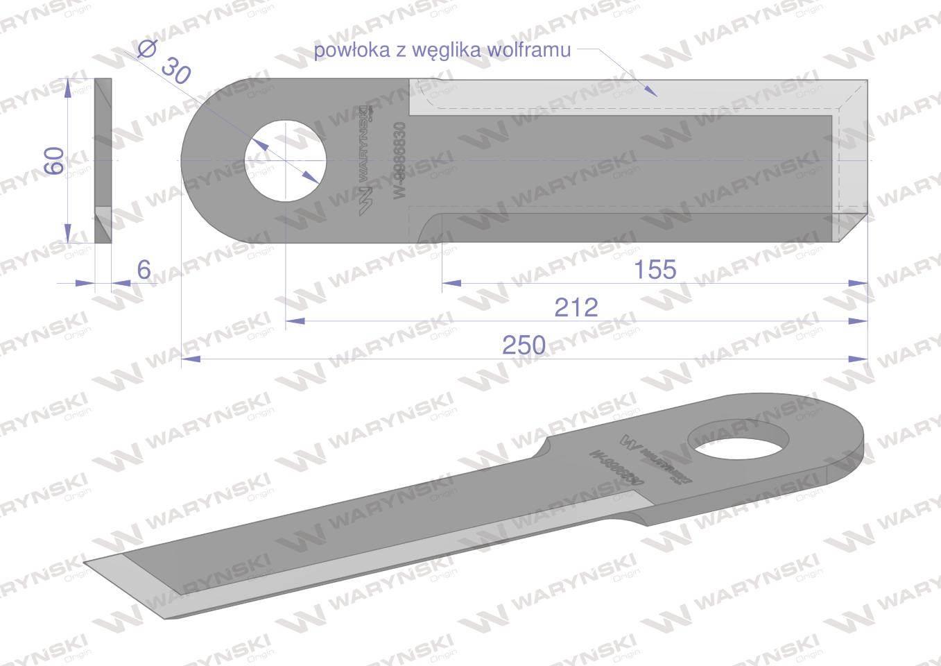Nóż przystawki do kukurydzy napawany 250x60x6 otwór 30mm zastosowanie Claas - zdjęcie 3