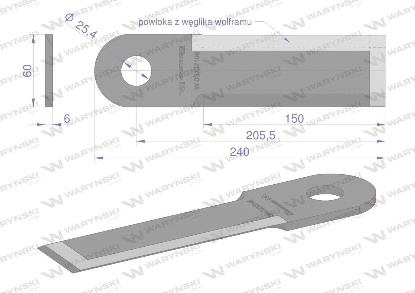 Nóż przystawki do kukurydzy napawany 240x60x6 otwót 25.4mm zastosowanie Cap - zdjęcie 3