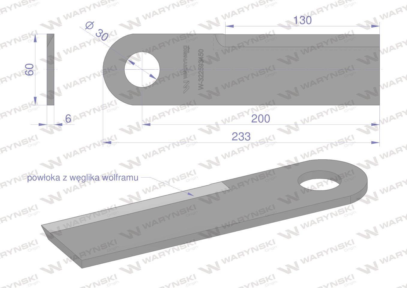 Nóż przystawki do kukurydzy napawany 233x60x6 otwór 30mm zastosowanie New H - zdjęcie 3