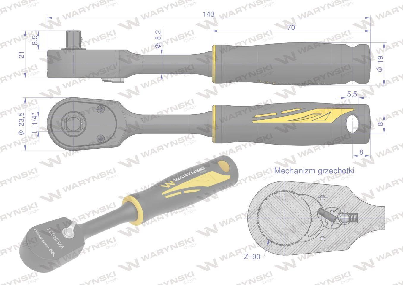 Grzechotka semihermetyczna 1/4". 90 T. Waryński WMR024 - zdjęcie 5