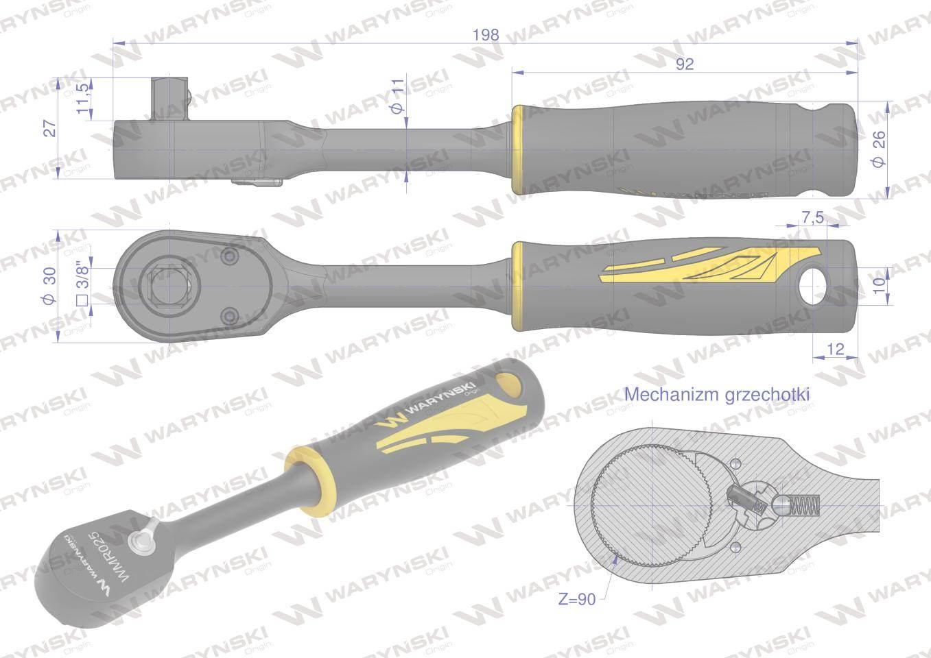 Grzechotka semihermetyczna 3/8". 90 T. Waryński WMR025 - zdjęcie 5