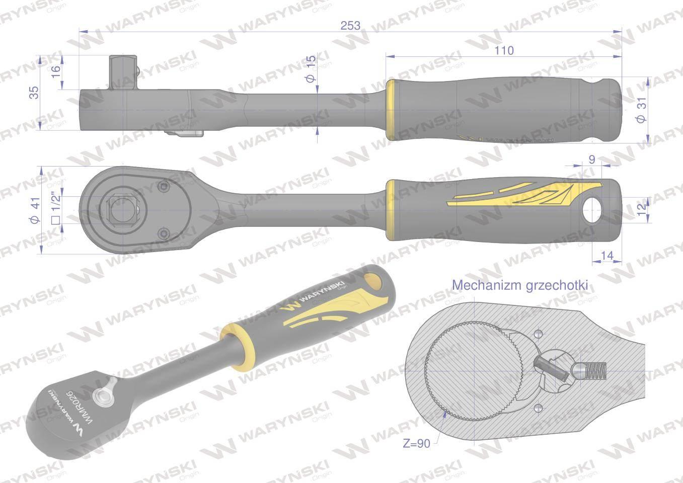 Grzechotka semihermetyczna 1/2". 90 T. Waryński WMR026 - zdjęcie 4
