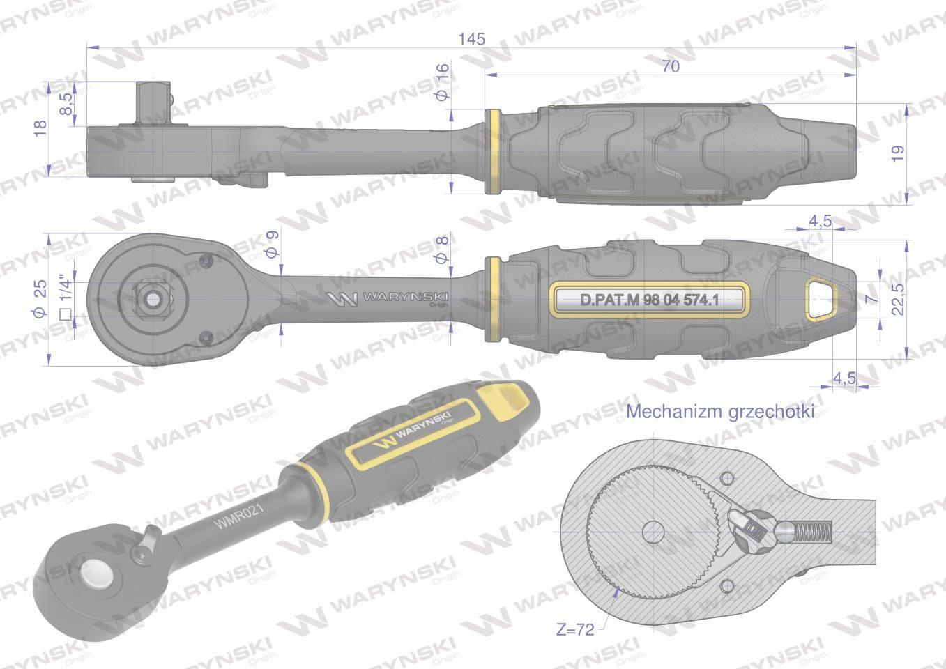 Grzechotka 1/4". 72 T. o zwiększonej odporności. Waryński WMR021 - zdjęcie 6
