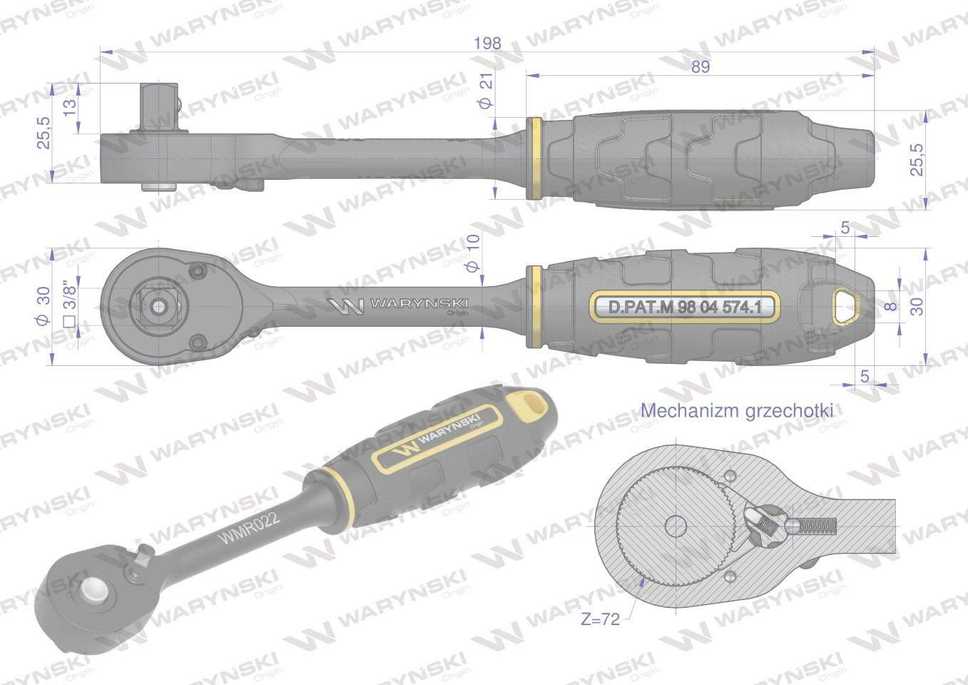 Grzechotka 3/8". 72 T. o zwiększonej odporności. Waryński WMR022 - zdjęcie 6