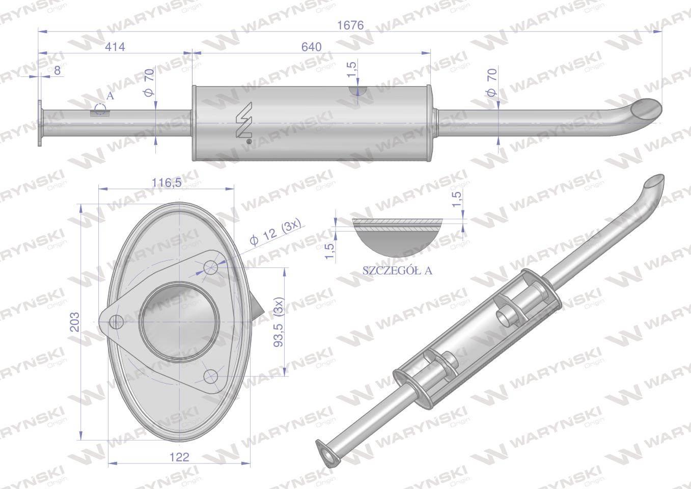 Tłumik TURBO 1676mm 9.8kg C-385 inox gięty wylot Waryński 89014040IW - zdjęcie 3