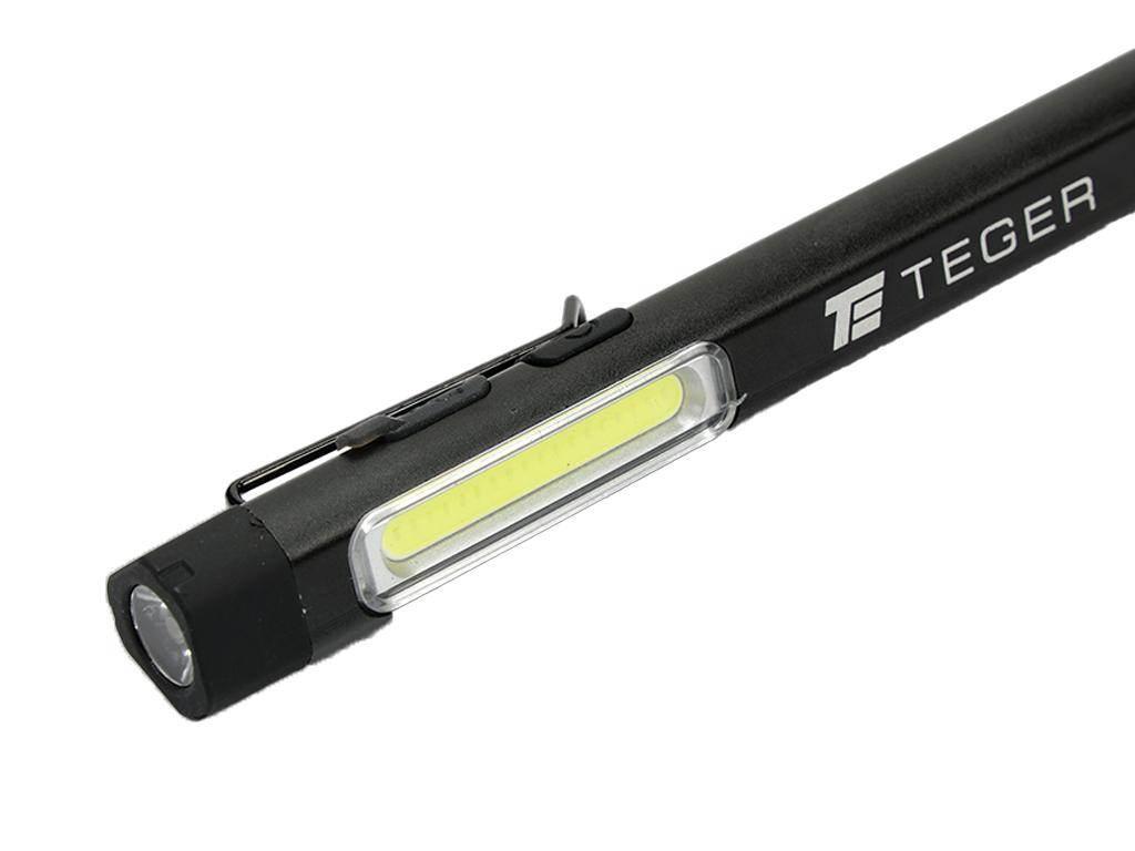 Latarka LED COB pen aluminiowa 400lm akumulator 750mAh ładowana USB Teger - zdjęcie 4