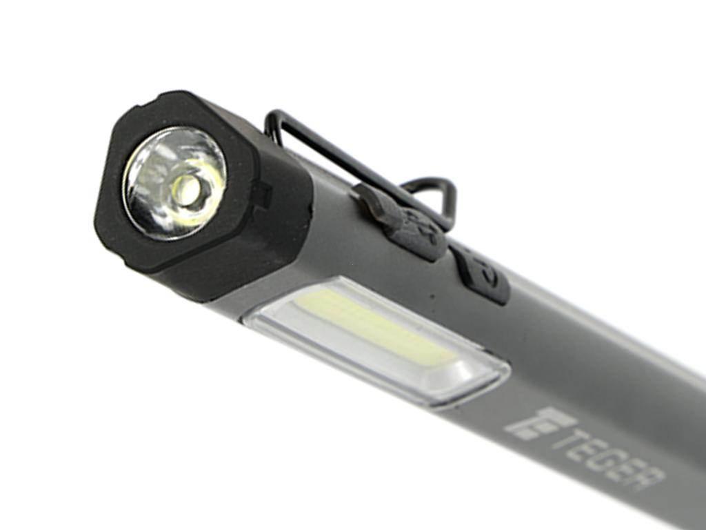Latarka LED COB pen aluminiowa 400lm akumulator 750mAh ładowana USB Teger - zdjęcie 7