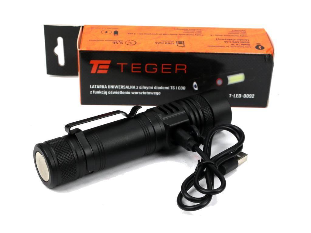 Latarka uniwersalna diody LED typu T6 COB aku 1200 mAh ładowany USB 400 lm - zdjęcie 2
