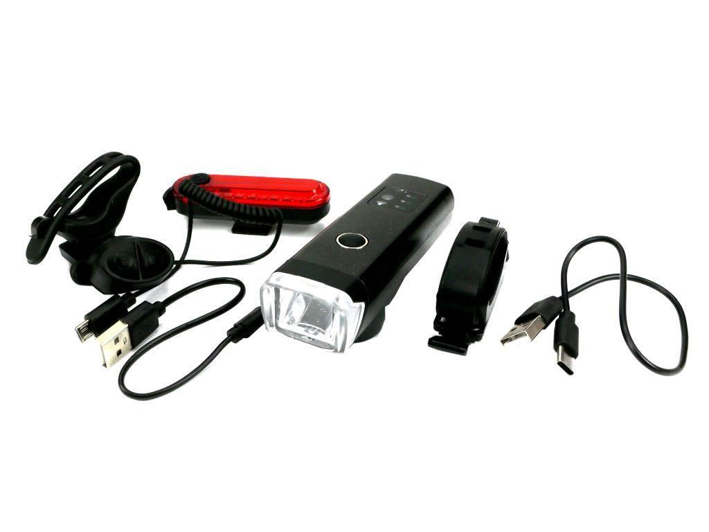 Zestaw lamp rowerowych, latarka LED przednia 2000 mAh i latarka LED tylna 1