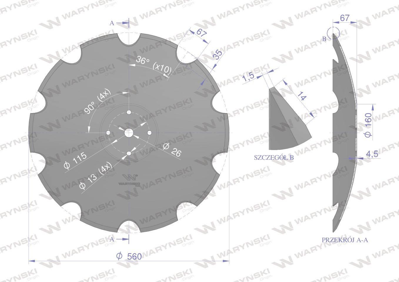 Talerz uzębiony Z-10 fi 560 mocowanie 4/115 grubość 4.5 mm zastosowanie Man - zdjęcie 2