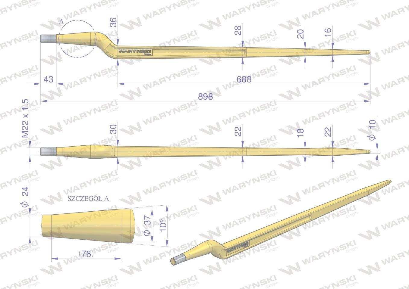 Ząb ładowacza uniwersalny Z L- 880 mm na tuleję od zębów prostych Tur WARYŃ - zdjęcie 3