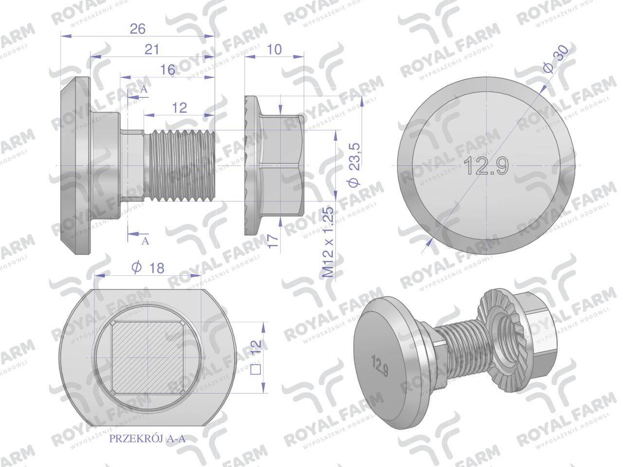 Śruba nożyka kpl. M12x26 zastosowanie Fella ROYAL FARM 426887 10szt - zdjęcie 2