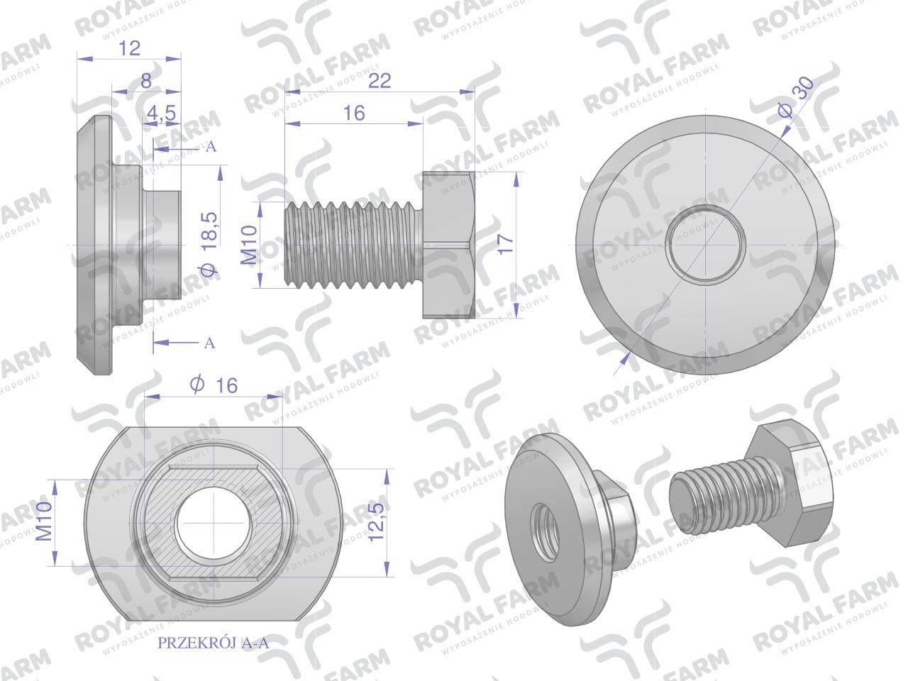 Śruba nożyka kpl. M10x22 zastosowanie Famarol ROYAL FARM 10szt RF-56229614 - zdjęcie 2
