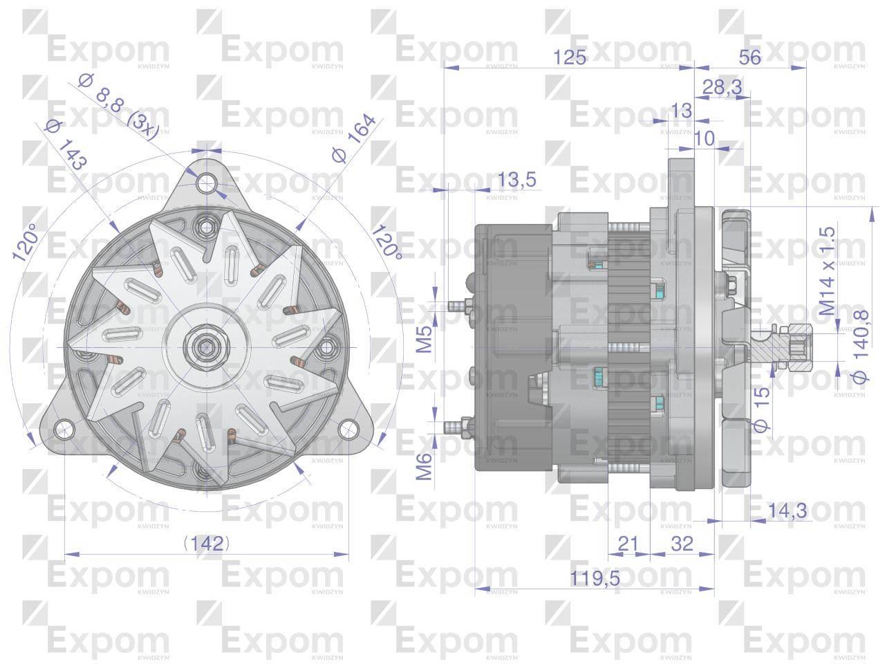 Alternator 14V. 55A. MF-4 3510000. A133-55A EXPOM KWIDZYN eu - zdjęcie 3