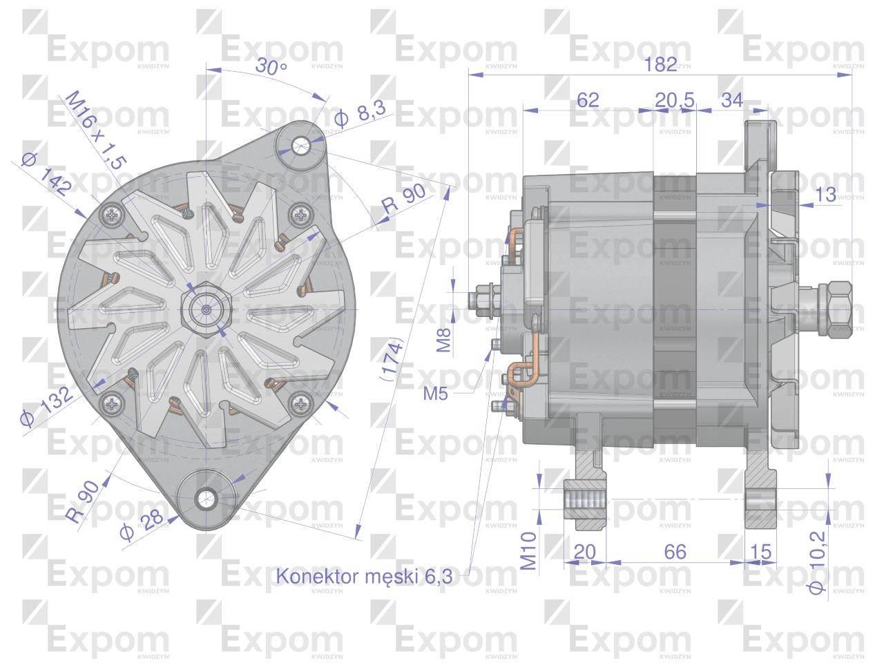 Alternator 14V. 95A. Zetor Forterra; 16359975. 9515713 EXPOM KWIDZYN eu - zdjęcie 3