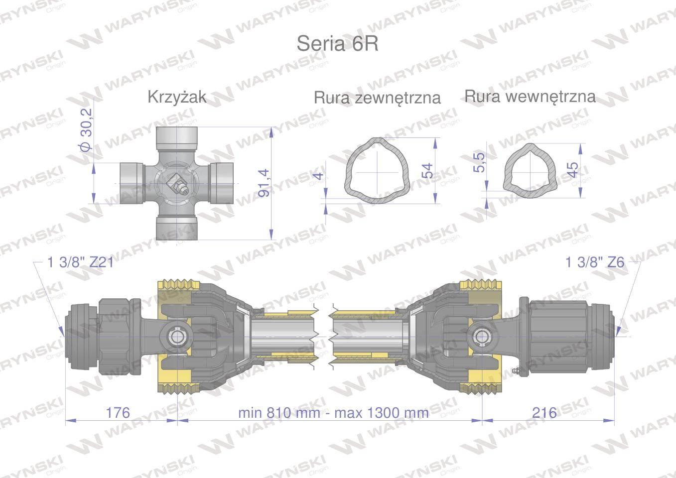 Wał przegubowo-teleskopowy 810-1300mm 830Nm sprzęgło jednokierunkowe Z21 - - zdjęcie 3