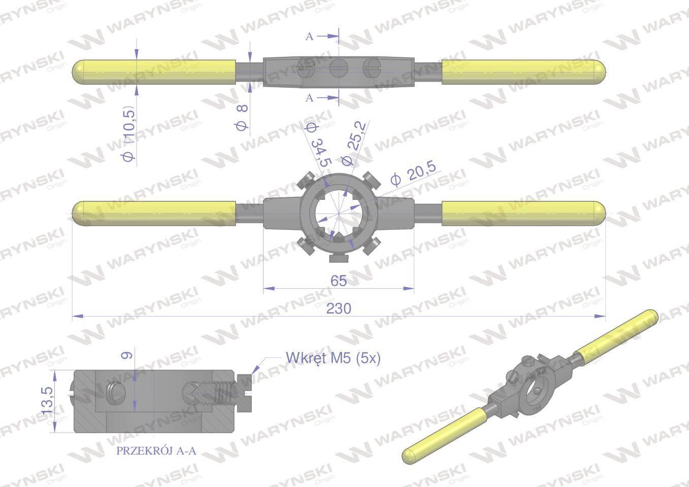 Oprawka wzmocniona pokrętło do narzynek ręcznych  25x 9mm (M7-M9) Waryński - zdjęcie 4
