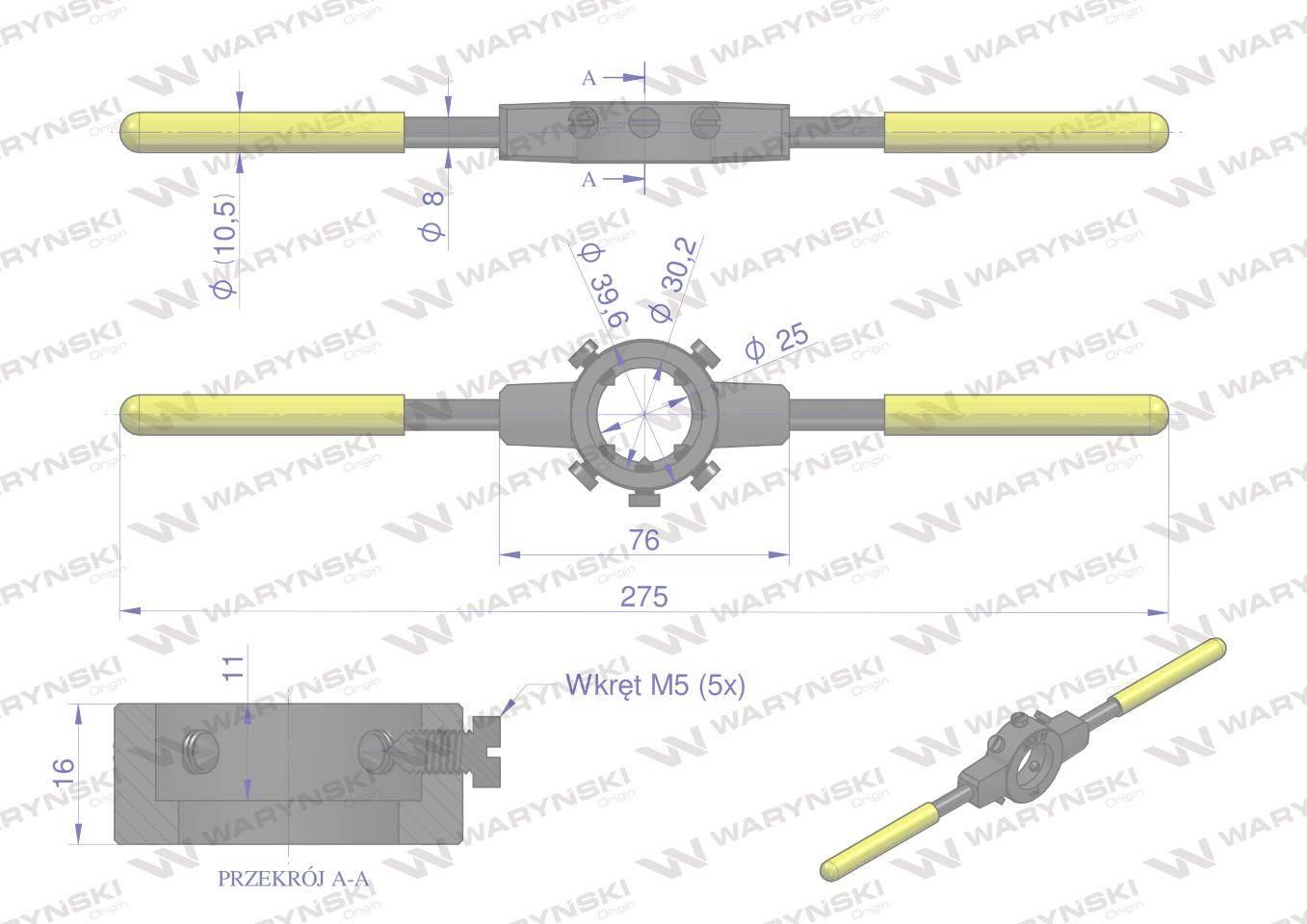 Oprawka wzmocniona pokrętło do narzynek ręcznych  30x 11mm (M10-M11) Waryńs - zdjęcie 4