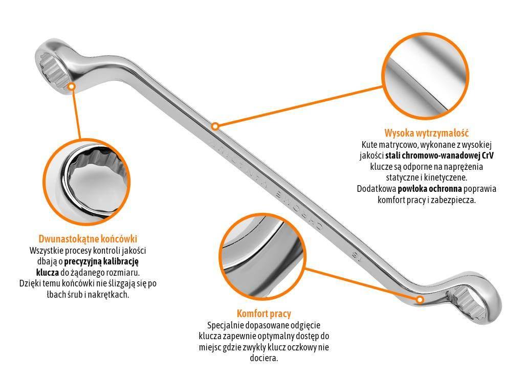 Zestaw kluczy oczkowych odgiętych, 6-22 mm, 8 szt, Teger T-W-NWZKOO01 - zdjęcie 2
