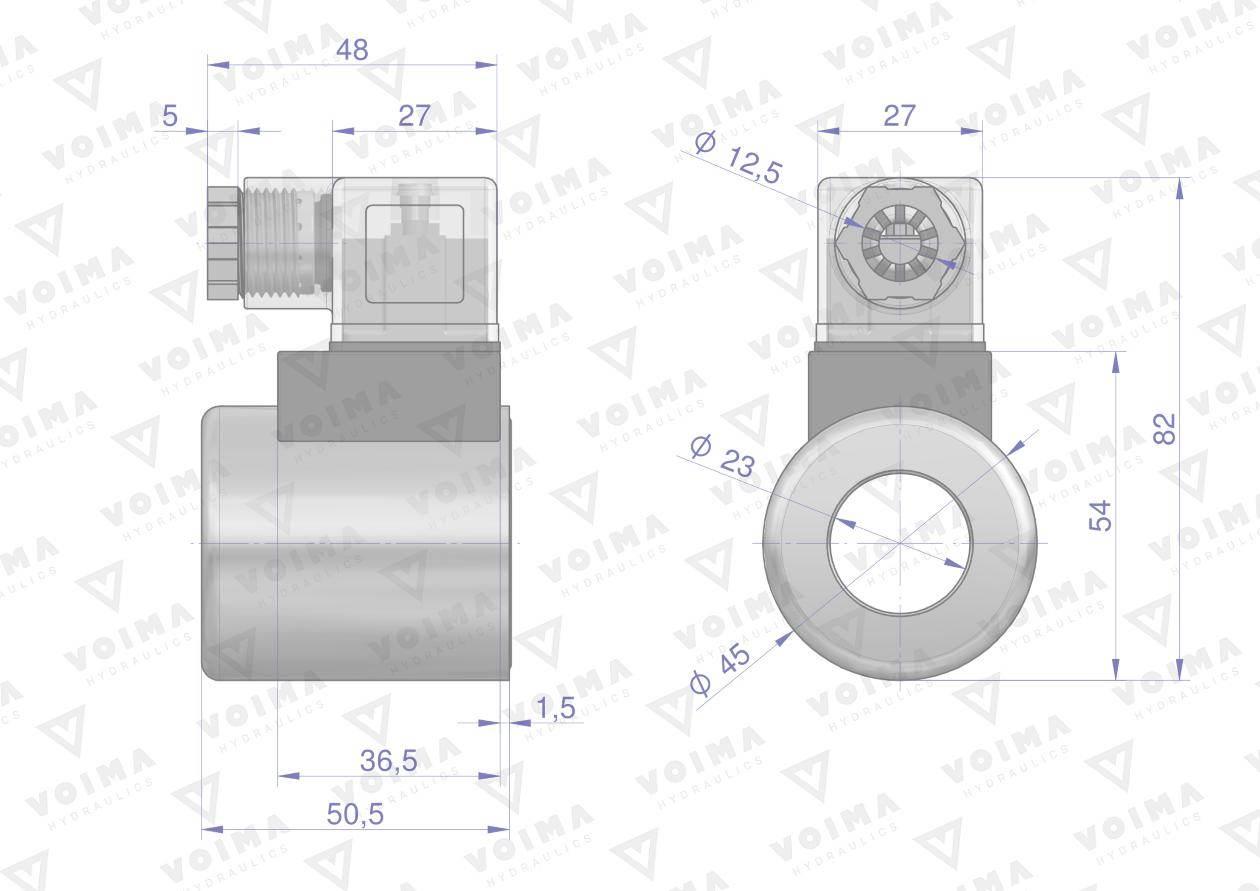 Cewka dzielnika elektrozaworu V-DVS-50L-3/8 V-DVS-50L-1/2 24V DC VOIMA - zdjęcie 2