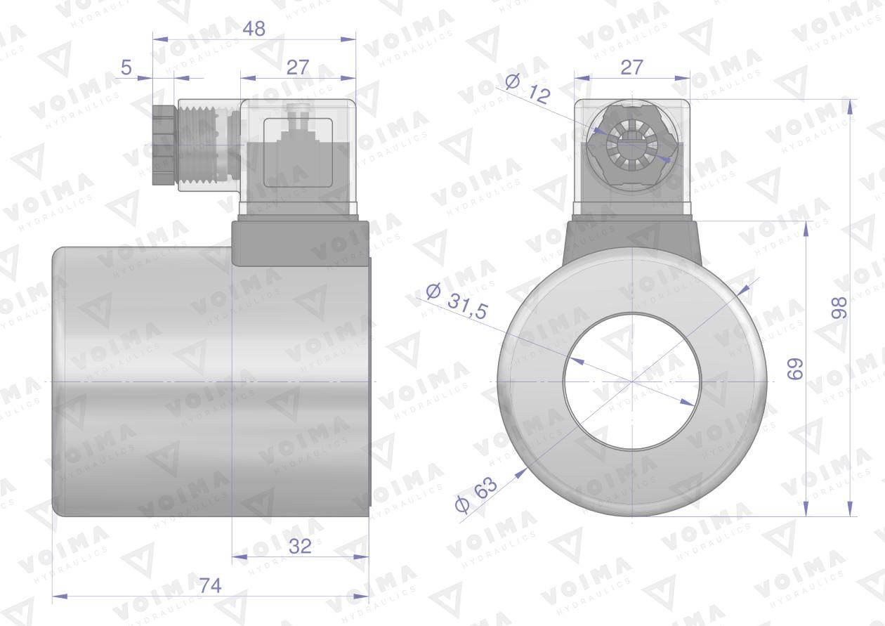 Cewka dzielnika elektrozaworu V-DVS-80L-1/2 24V DC VOIMA V-CEW-24VDC-80 - zdjęcie 2