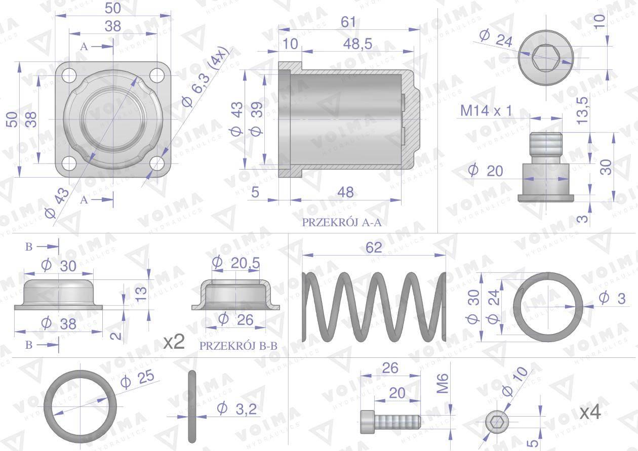 Kołpak rozdzielacza hydraulicznego dolny kompletny 120L VOIMA V-R120L-KDK - zdjęcie 2
