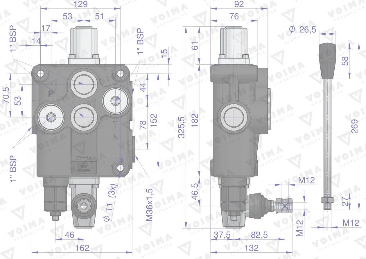 Rozdzielacz hydrauliczny 1-sekcyjny 120L VOIMA V-R120L-1 - zdjęcie 3