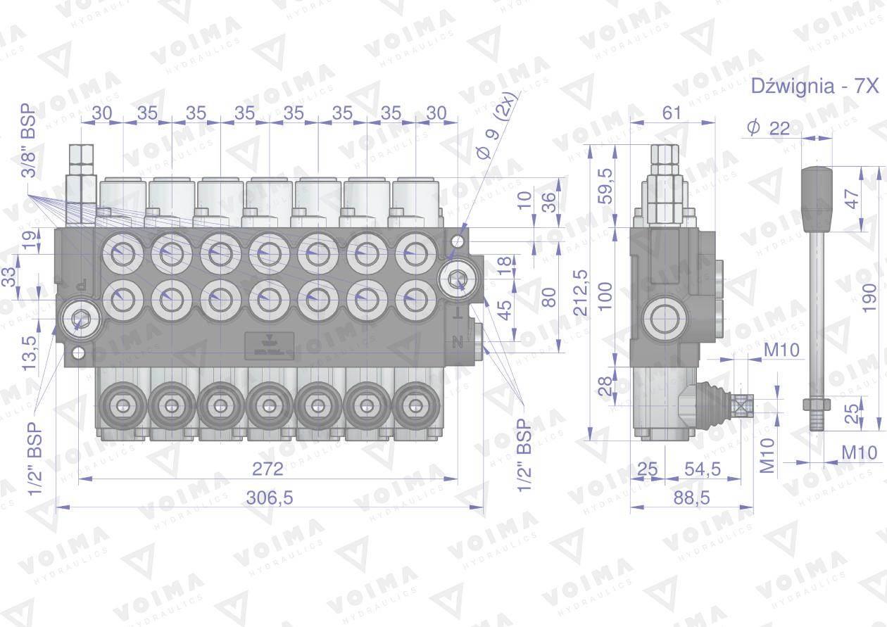 Rozdzielacz hydrauliczny 7-sekcyjny 40L VOIMA V-R40L-7 - zdjęcie 3