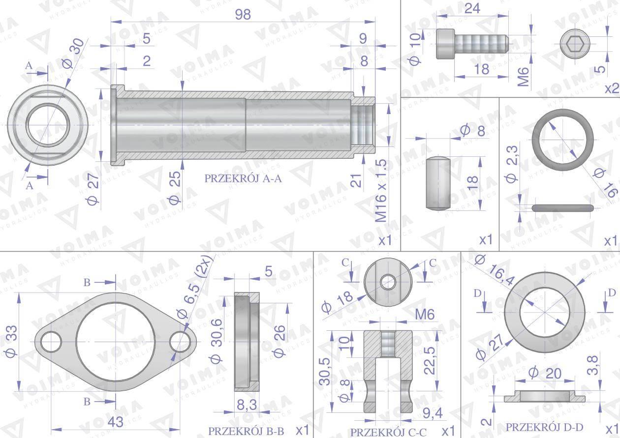 Zestaw (kit) do rozdzielacza hydraulicznego 40L - mocowanie linki VOIMA - zdjęcie 2
