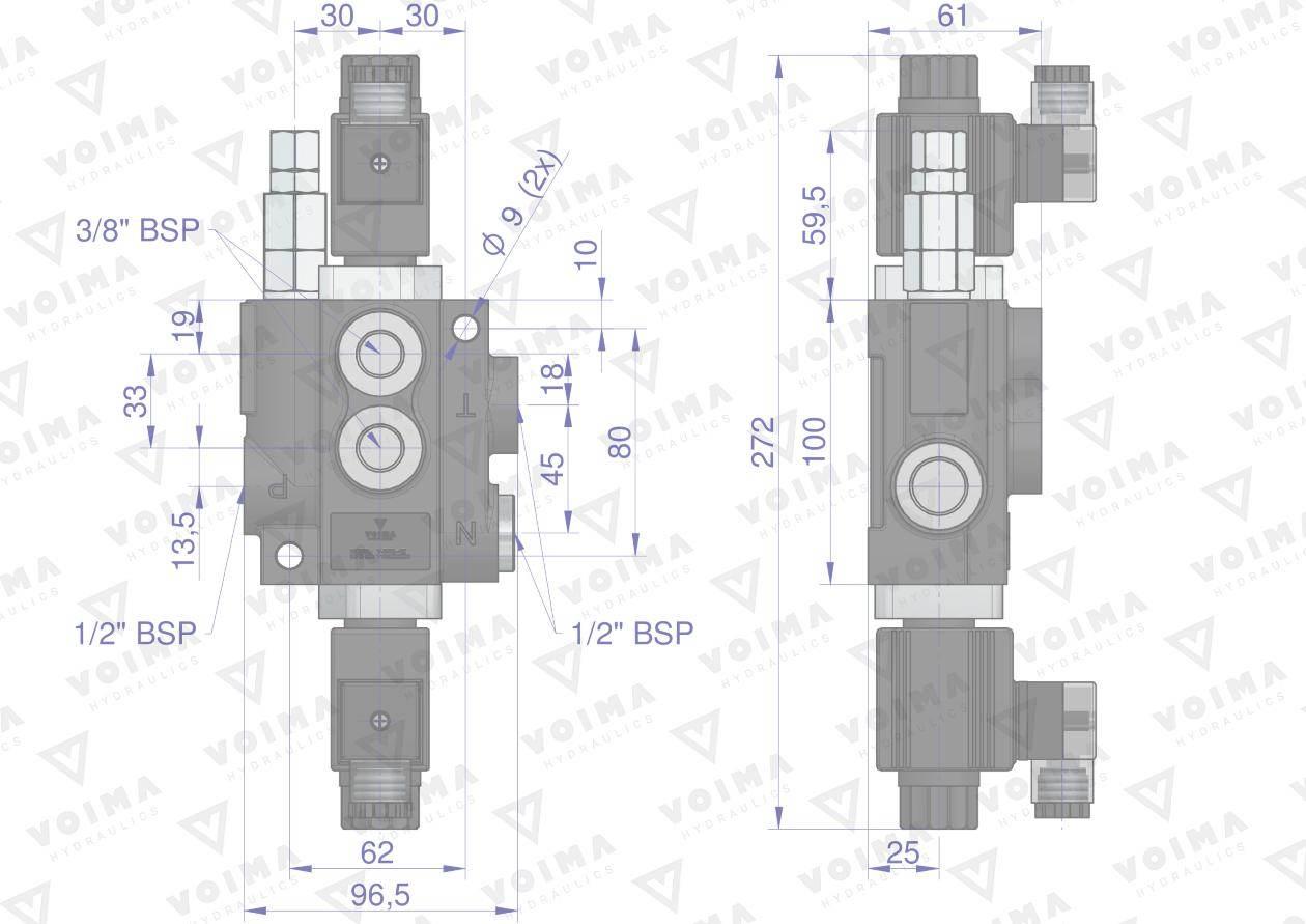 Rozdzielacz hydrauliczny 1-sekcyjny sterowany elektrycznie 12V 40L VOIMA - zdjęcie 3