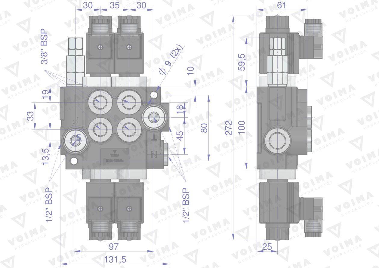 Rozdzielacz hydrauliczny 2-sekcyjny sterowany elektrycznie 12V 40L VOIMA - zdjęcie 3