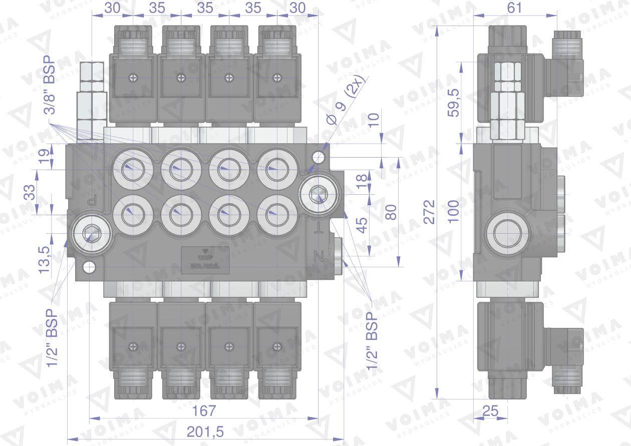 Rozdzielacz hydrauliczny 4-sekcyjny sterowany elektrycznie 12V 40L VOIMA - zdjęcie 3