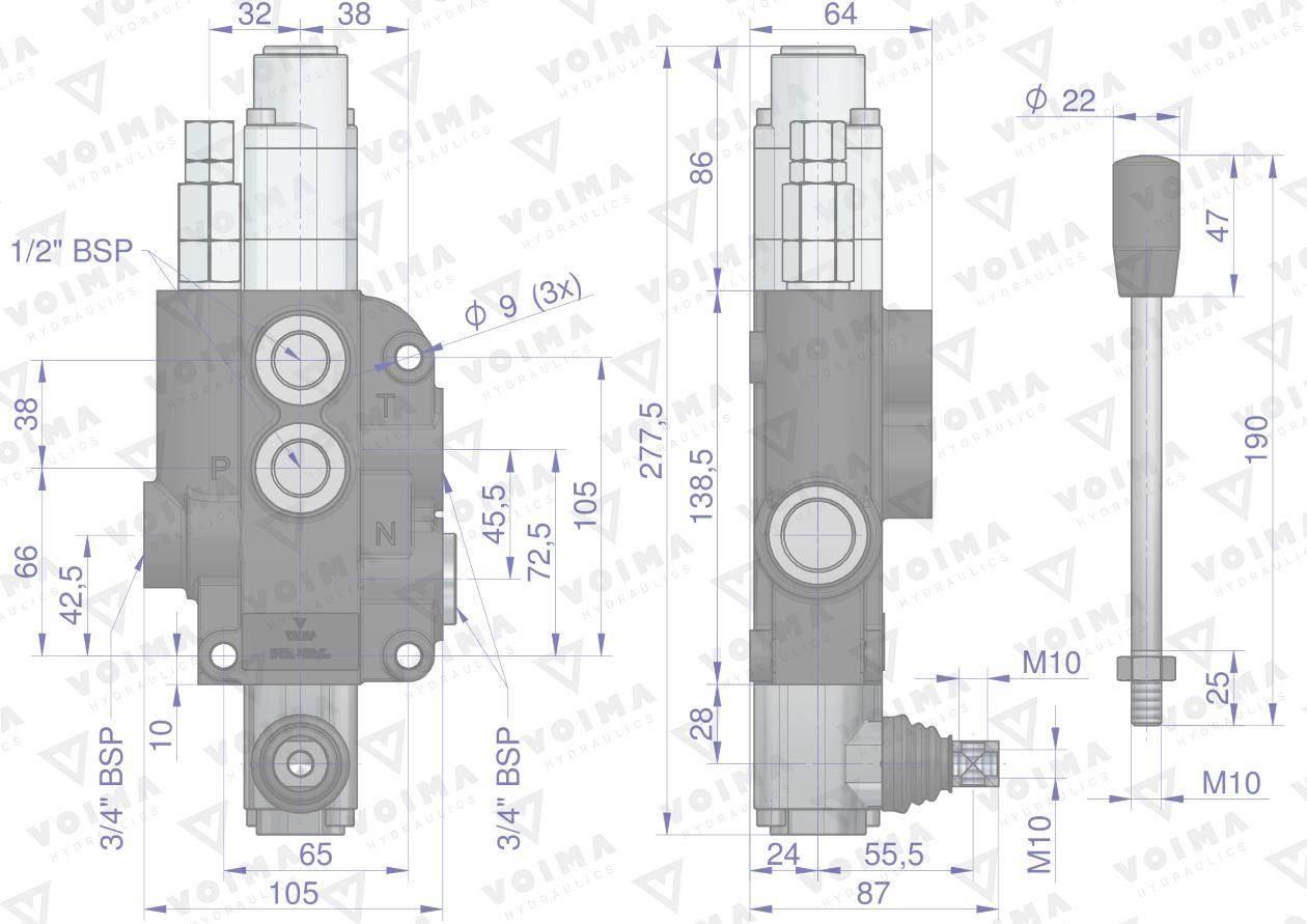 Rozdzielacz hydrauliczny 1-sekcyjny 80L z sekcją pływającą VOIMA V-R80L-1P - zdjęcie 3