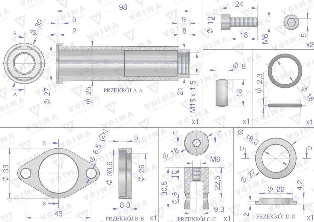Zestaw (kit) do rozdzielacza hydraulicznego 80L - mocowanie linki VOIMA - zdjęcie 2
