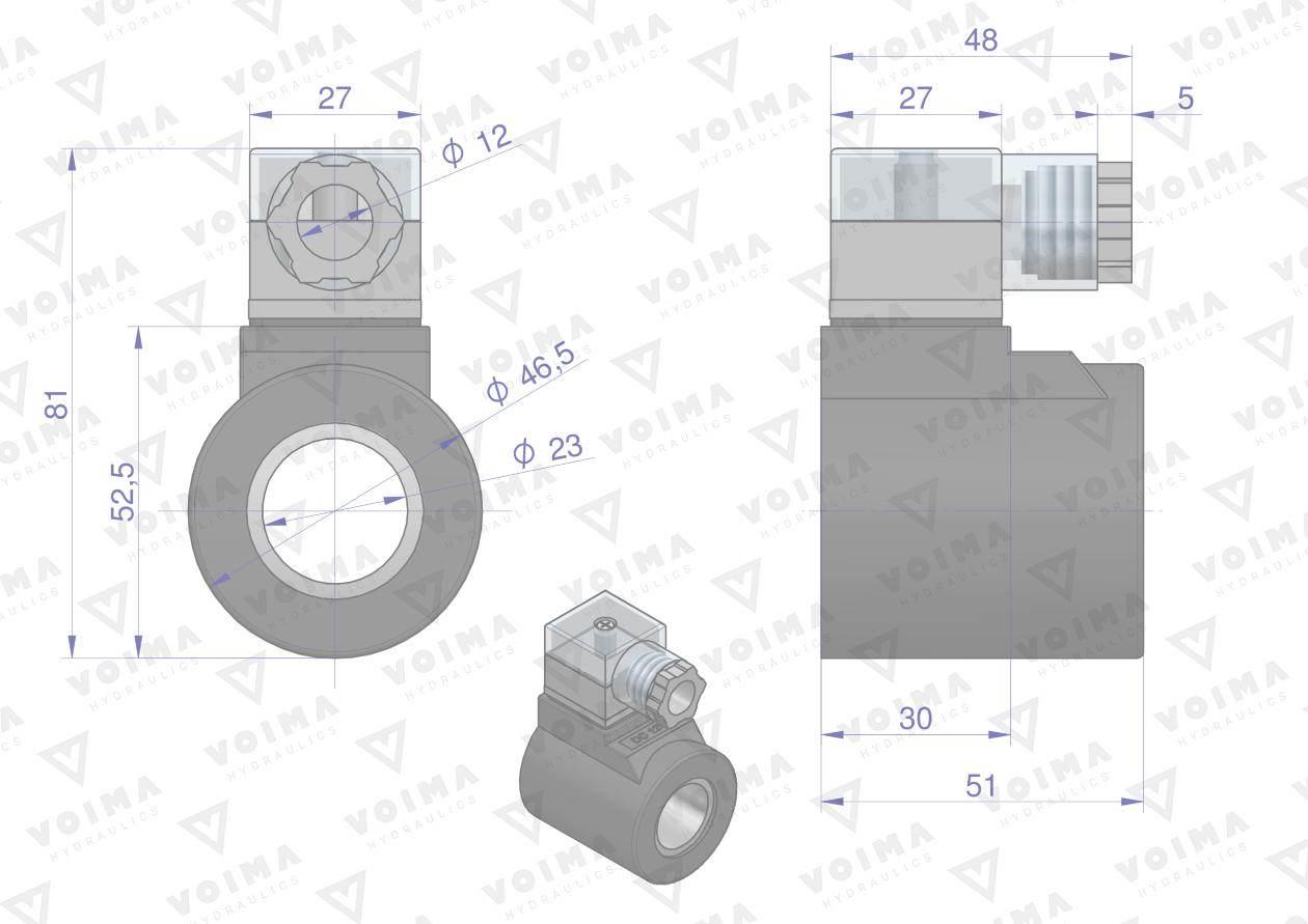 Cewka do rozdzielacza (elektrozawór CETOP 3 NG6) 50L 12V VOIMA V-6-CEW-12V - zdjęcie 2