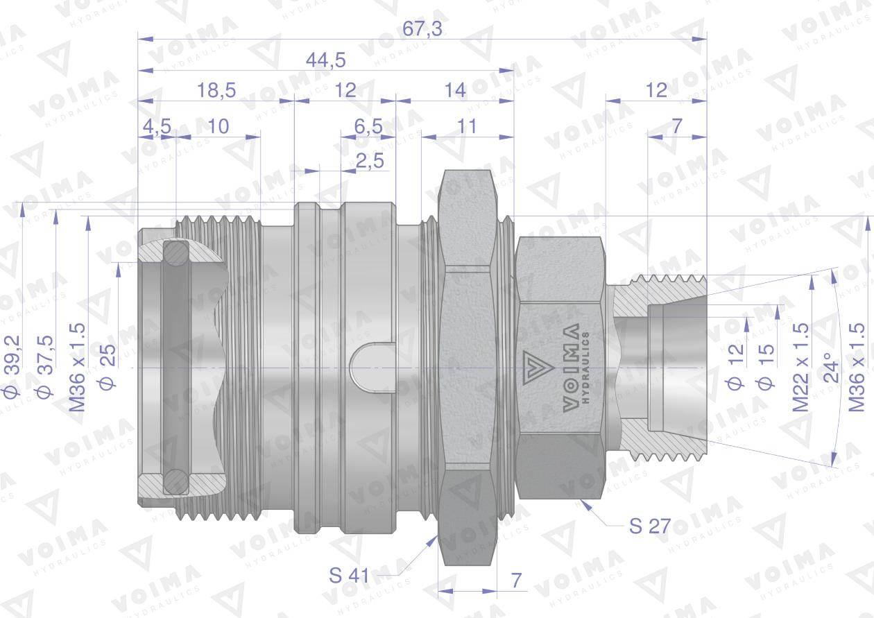 Zawór gniazdo ZSR (50490020) M22x1.5 skręcane VOIMA V-ZSR-22GN - zdjęcie 2