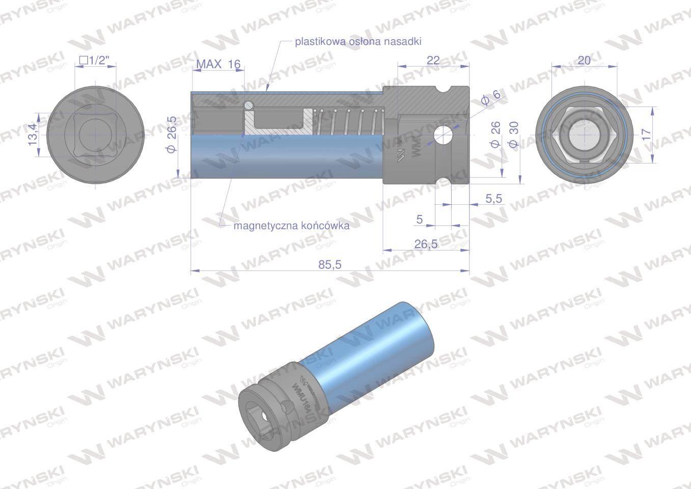 Nasadka udarowa 1/2 ze stali CrMo 17mm z magnesem i osłoną do felg aluminio - zdjęcie 4