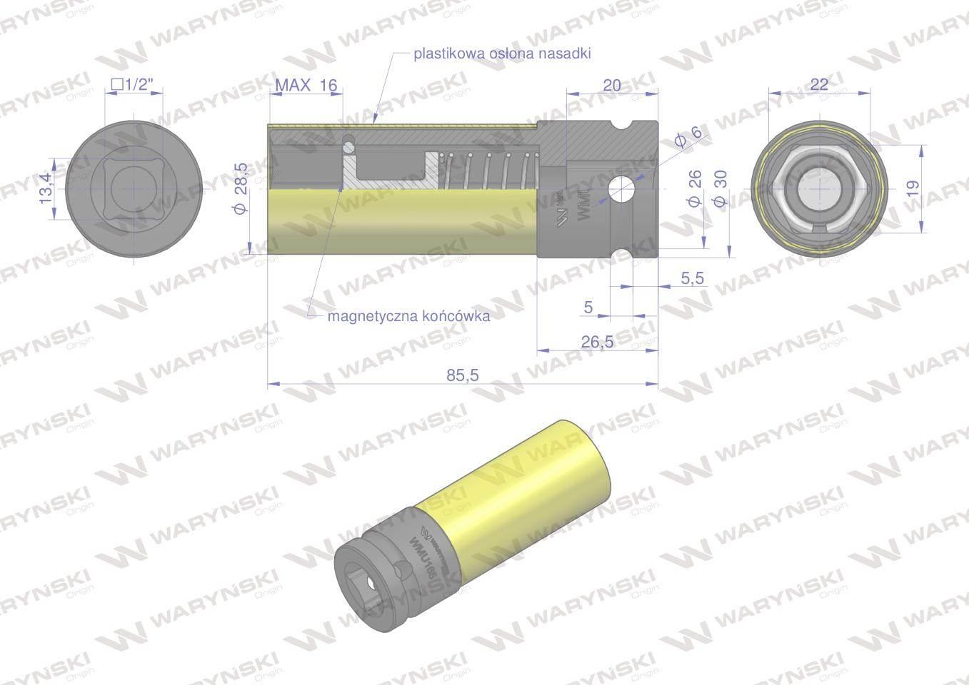Nasadka udarowa 1/2 ze stali CrMo 19mm z magnesem i osłoną do felg aluminio - zdjęcie 4