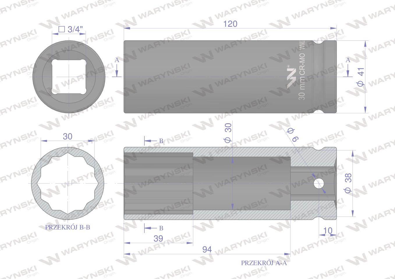 Nasadka udarowa 3/4" dwunastokątna ze stali CrMo 30mm bardzo długa D120 SLI - zdjęcie 3