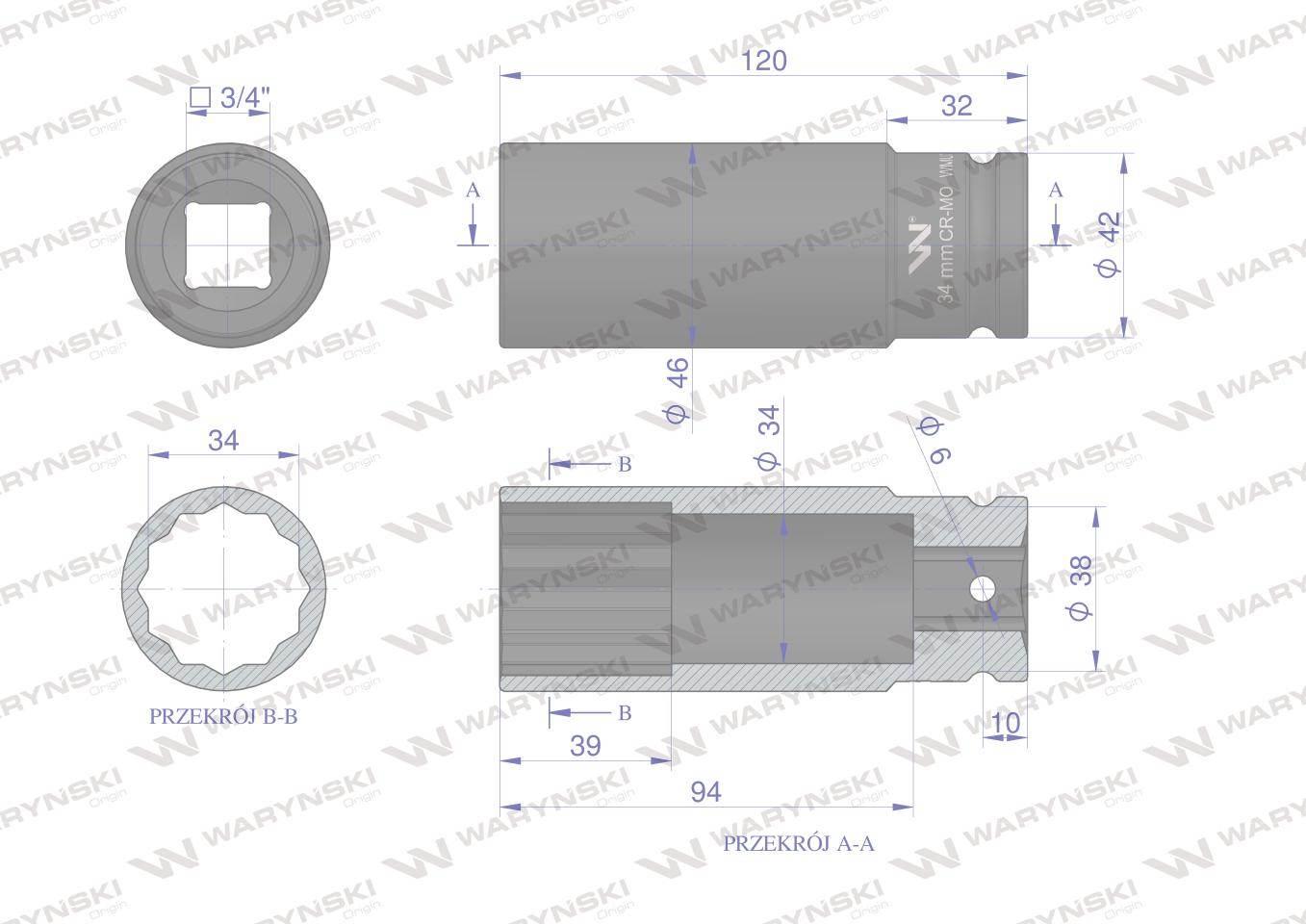 Nasadka udarowa 3/4" dwunastokątna ze stali CrMo 34mm bardzo długa D120 SLI - zdjęcie 3