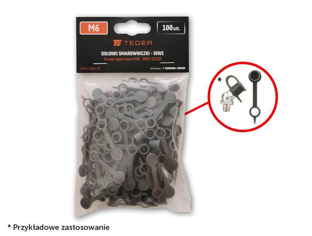 Zestaw osłonek smarowniczki M6 kolor siwy TEGER 100szt T-OSMRM6-100SIW