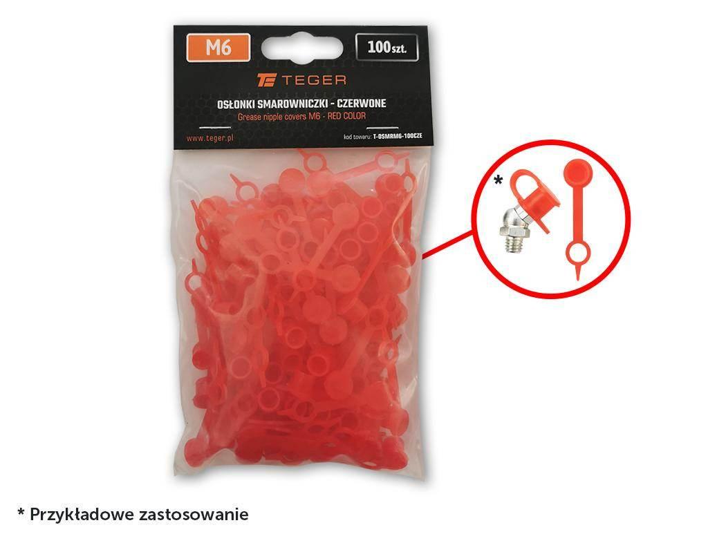 Zestaw osłonek smarowniczki M6 kolor czerwony TEGER 100szt T-OSMRM6-100CZE