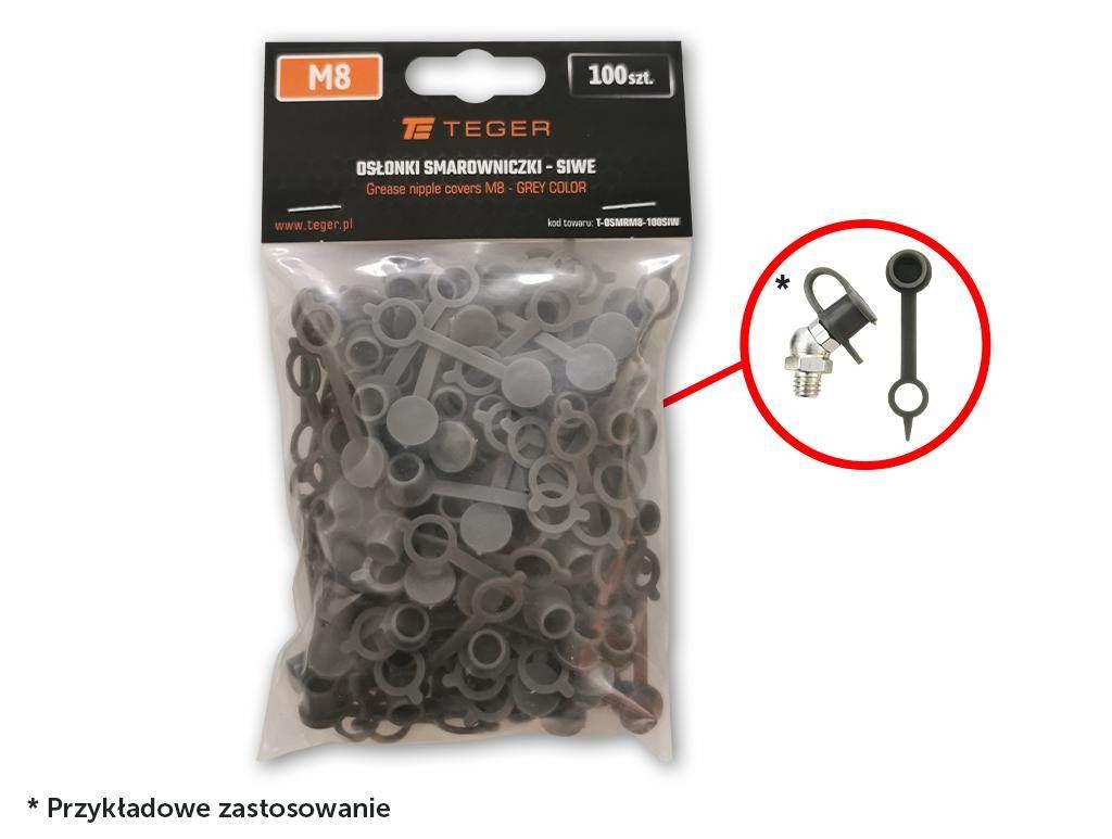 Zestaw osłonek smarowniczki M8 kolor siwy TEGER 100szt T-OSMRM8-100SIW