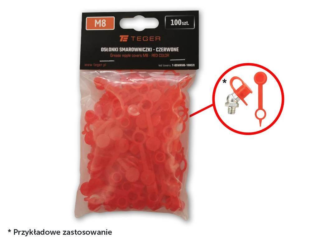 Zestaw osłonek smarowniczki M8 kolor czerwony TEGER 100szt T-OSMRM8-100CZE