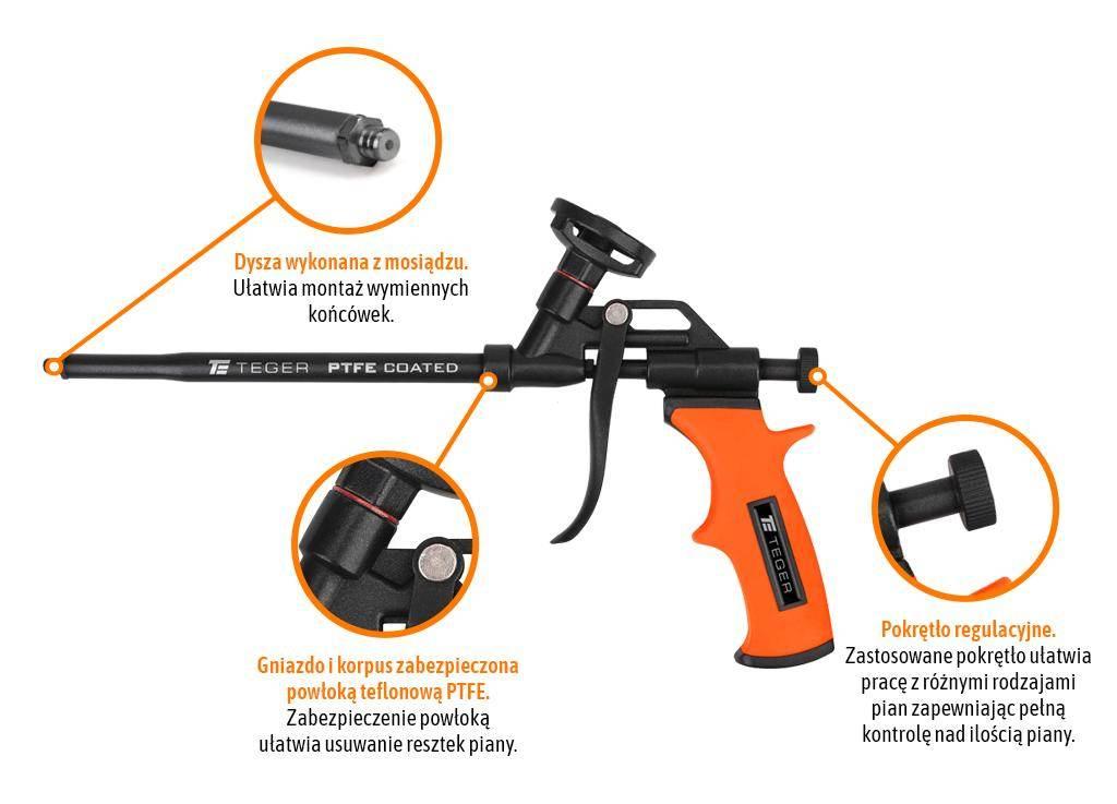 Pistolet do piany poliuretanowej - teflonowy 8"/200mm / TEGER - zdjęcie 2