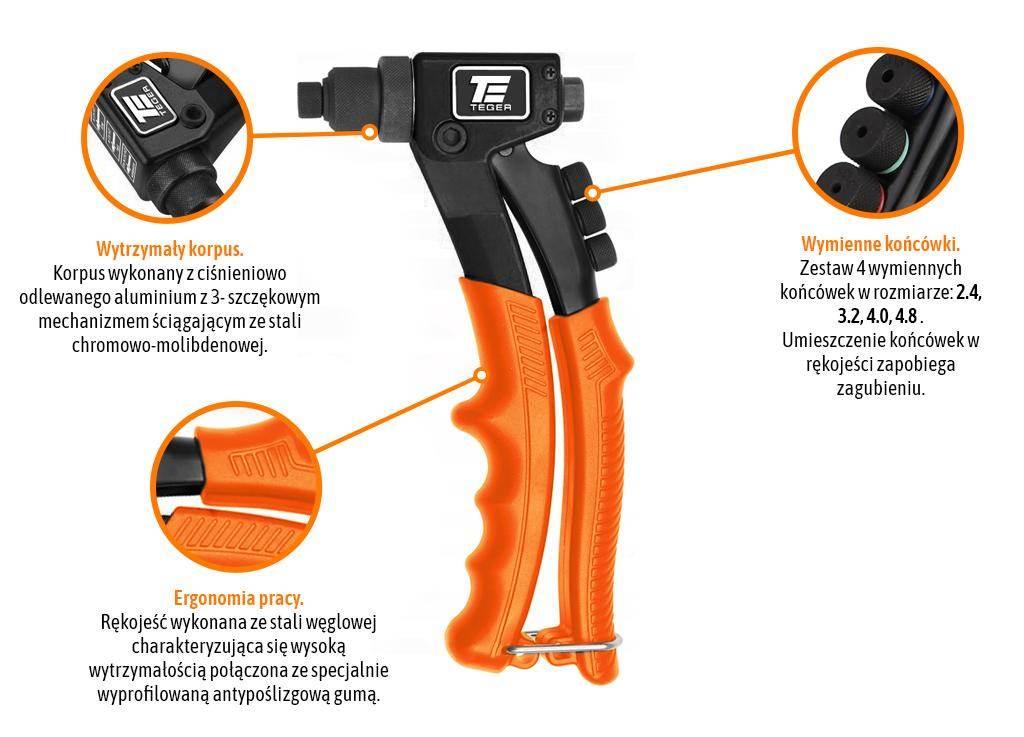 Nitownica ręczna do nitów zrywalnych PROFESSIONAL 8.5"/215mm (do nitów stal - zdjęcie 3
