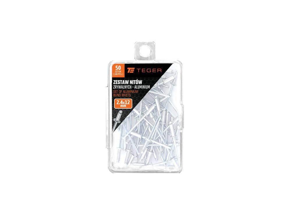 Zestaw nitów zrywalnych. aluminiowych (2.4x12mm) / 50 szt. / TEGER